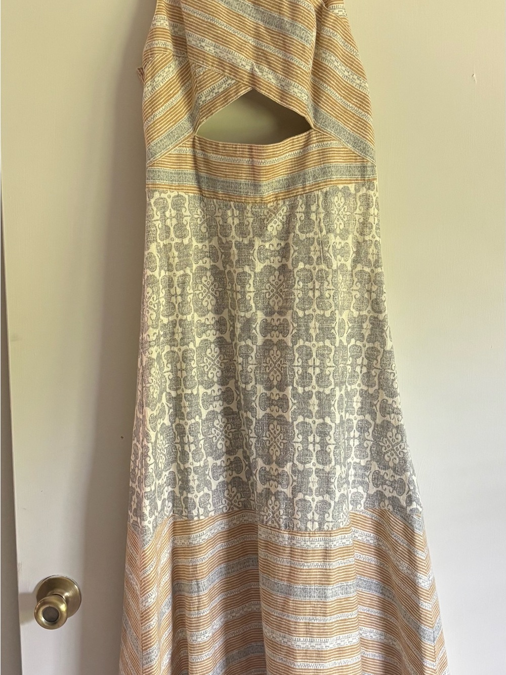 Free People Yellow and Cream Patterned Cutout Maxi Dress